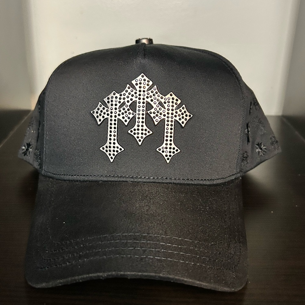 BARBAS HATS CHROME BLACKOUT ORIGINAL FULL SET Black Cap with Silver Cross Design